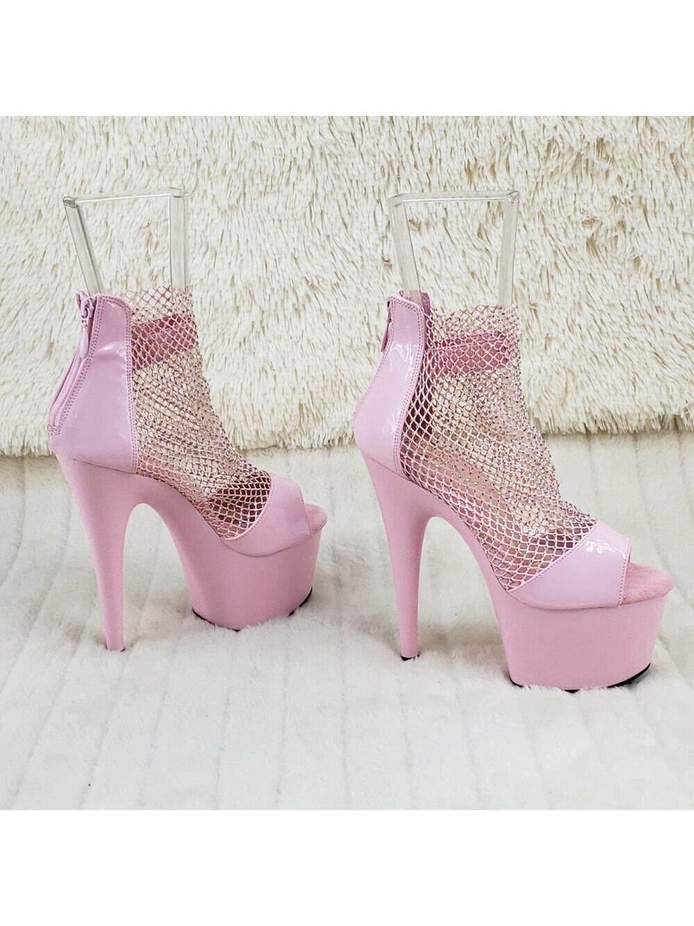 NIB Adore 765RM Baby Pink Rhinestone Mesh Platform 7" High Heel Sandal Shoes - Picture 5 of 13